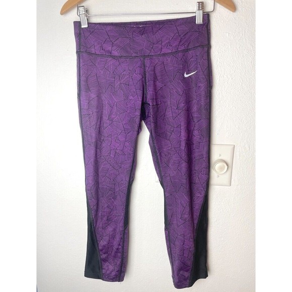 Nike Leggings Women's Small Crops Running DRI-FIT Athletic Purple Mesh Leggings - Picture 1 of 10